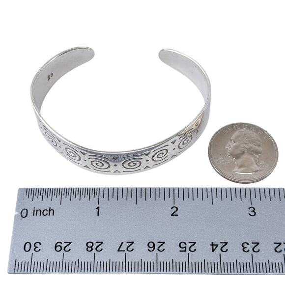 Boma Etched Pattern Cuff Bracelet | Spiral Design | Sterling Silver 925 | 6.5" - Picture 8 of 9